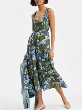 ON 34TH Women's Printed Smocked Tiered Tank Dress Women's Size L Green Floral